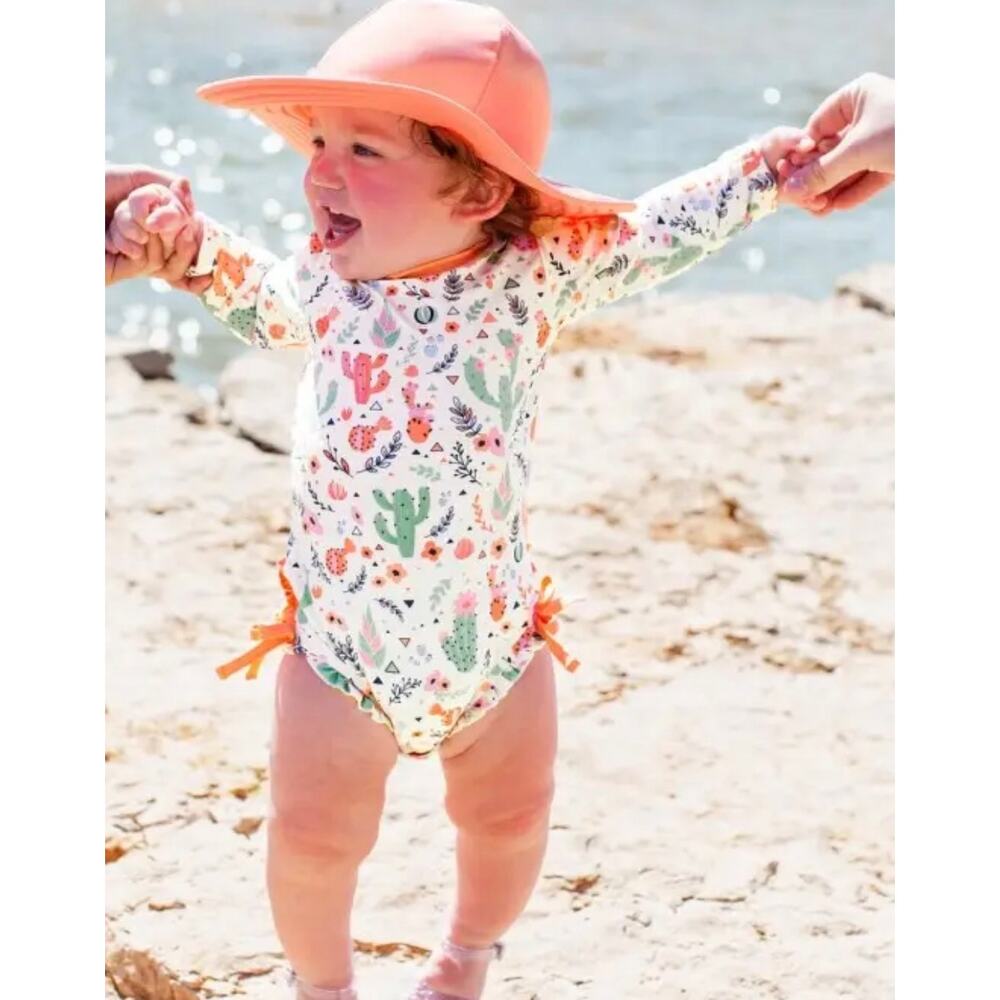 Ruffle Butts Girls Cactus Floral Long Sleeve One Piece Rash Guard Swimsuit Sz 3T